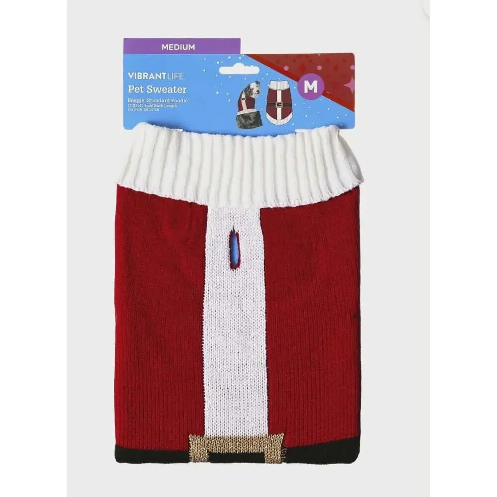 NEW! Vibrant Life Christmas Santa Claus Pet Dog Sweater Costume Size M 20-50lb
